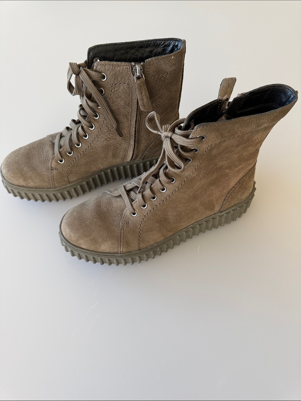 Clarks Women's Taupe Lace-Up Combat Boots with Side Zipper